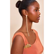 Boucles d'oreilles XXL en mesh doré à chaînes drapées, Doré