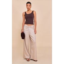 Pantalon de tailleur sable à taille tombante drapée, Sable
