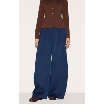 Pantalon de tailleur large tissé bleu marine plissé, Bleu Marine