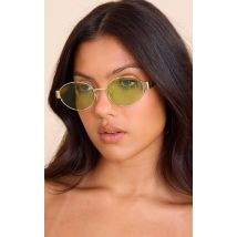 Lunettes de soleil rondes dorées à monture en métal et verres verts, Doré