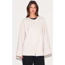 Veste en effet laine crème à manches chauve-souris, Crème