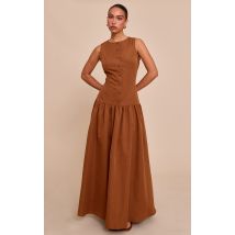 Robe Boutonnée Chocolat Coupe Évasée mi-longue, Chocolat