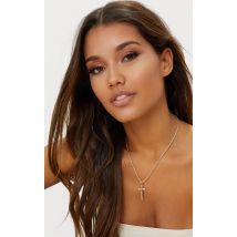 Gold Chunky Chain Cross Pendant Necklace, Gold