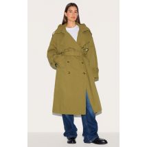 Trench oversize tissé kaki deluxe à capuche, Kaki