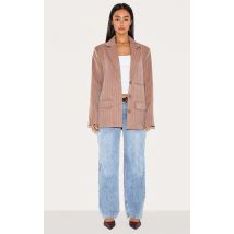 Petite Blazer oversize tissé taupe à fines rayures, Taupe