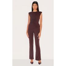 Pantalon skinny flare en jersey chocolat froncé à détail portefeuille, Chocolat