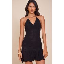 Mini robe en maille style crochet noire, Noir