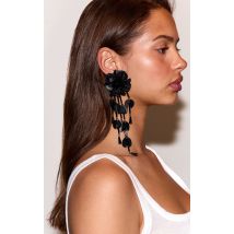 Boucles d'oreilles XXL drapées noires en fleurs, Noir