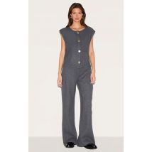 Pantalon droit côtelé brossé gris foncé à taille basse, Gris Foncé