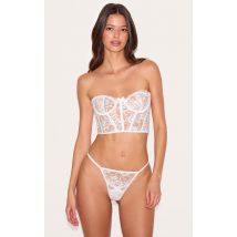 Ensemble lingerie en dentelle blanche à corset structuré et string, Blanc