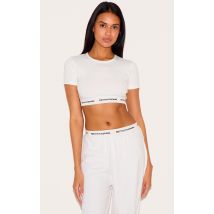 PRETTYLITTLETHING Top de pyjama crème à bande et manches courtes, Crème