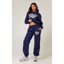 Jogging bleu marine brodé "Monaco Sports" à ourlets retroussés, Bleu Marine