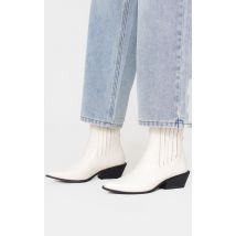 Santiags basses en PU blanc effet croco à petit talon carré et bout pointu, Blanc