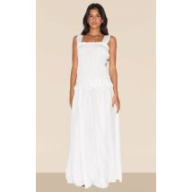 Robe longue blanche froncée à volants, Blanc