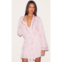 Peignoir en jersey blanc imprimé coeurs, Blanc