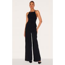 Combinaison large tissée stretch noire à col carré, Noir