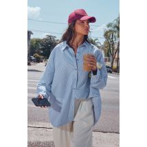 Chemise en coton bleu oversize à rayures, Bleu