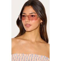 Lunettes de soleil carrées autour des yeux roses à strass, Rose