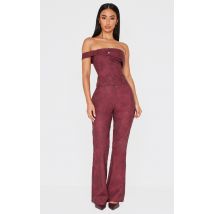 Petite Pantalon flare en PU bordeaux à zip devant, Bordeaux