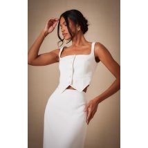 Gilet court tissé deluxe blanc à col carré, Blanc