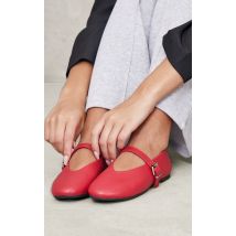 Ballerines en PU rouge à bout rond, Rouge