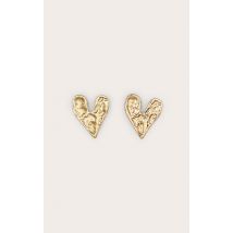 Boucles d'oreilles XXL dorées martelées à pendentifs coeurs, Doré