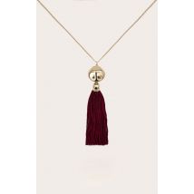 Collier long doré à franges bordeaux, Doré