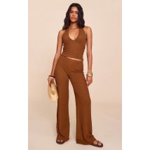 Pantalon droit texturé marron, Marron