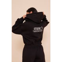 Veste brodée noire à logo "Studio" et zip, Noir