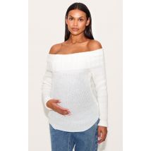 Maternité Top de grossesse bustier en maille côtelée crème à manches longues, Crème