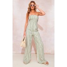 Multi Linen Look Pinstripe Bandeau Fold Over Jumpsuit, Multi