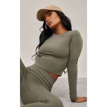 Top de sport en Sculpt vert olive à manches longues, Vert Olive