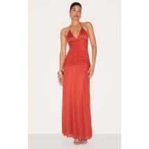 Robe longue rouille froncée à bretelles fines, Rouille