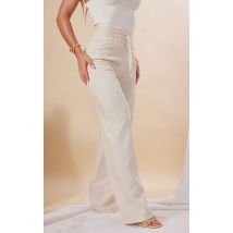 Pantalon droit en effet lin gris pierre à nouer devant, Gris Pierre