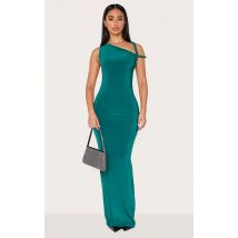 Petite Robe longue moulante vert émeraude à épaule torsadée, Vert émeraude