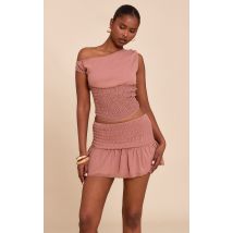 Mini-jupe fluide mauve à taille froncée, Mauve