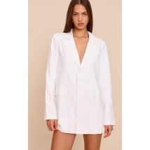 Robe blazer en lin mélangé blanc, Blanc
