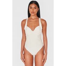 Maillot de bain crème à armatures et bonnets froncés, Crème