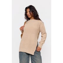 Pull gris pierre à col rond et fente sur le côté, Gris Pierre