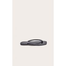 Sandales plates pointure large style tongs noires en cuir véritable, Noir