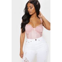 Shape Dusty Pink Lace Mesh Stripe Bodysuit