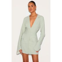 Robe blazer tissée vert sauge à ceinture, Vert sauge