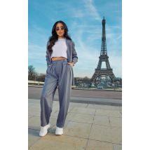 Charcoal Grey Pinstripe Woven High Waisted Cigarette Trousers