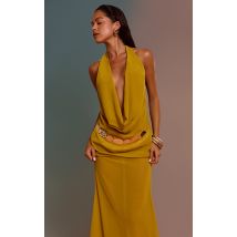Robe de plage moutarde à décolleté plongeant, Moutarde