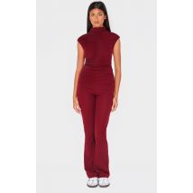 Pantalon skinny flare côtelé doux bordeaux froncé, Bordeaux