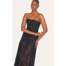 Robe bustier longue en dentelle noire à jupe transparente, Noir