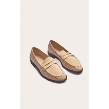 Mocha Patent PU Round Toe Loafers, Mocha