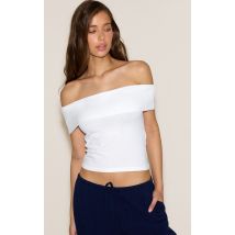 Top en coton doux blanc à épaules bardot, Blanc
