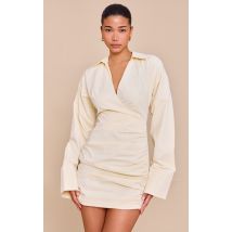 Robe chemise jaune beurre à décolleté et manchettes larges, Jaune Beurre