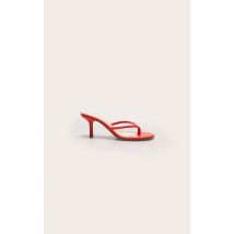 Mules style tongs rondes en PU orange brûlé à talon moyen, Orange Brûlé